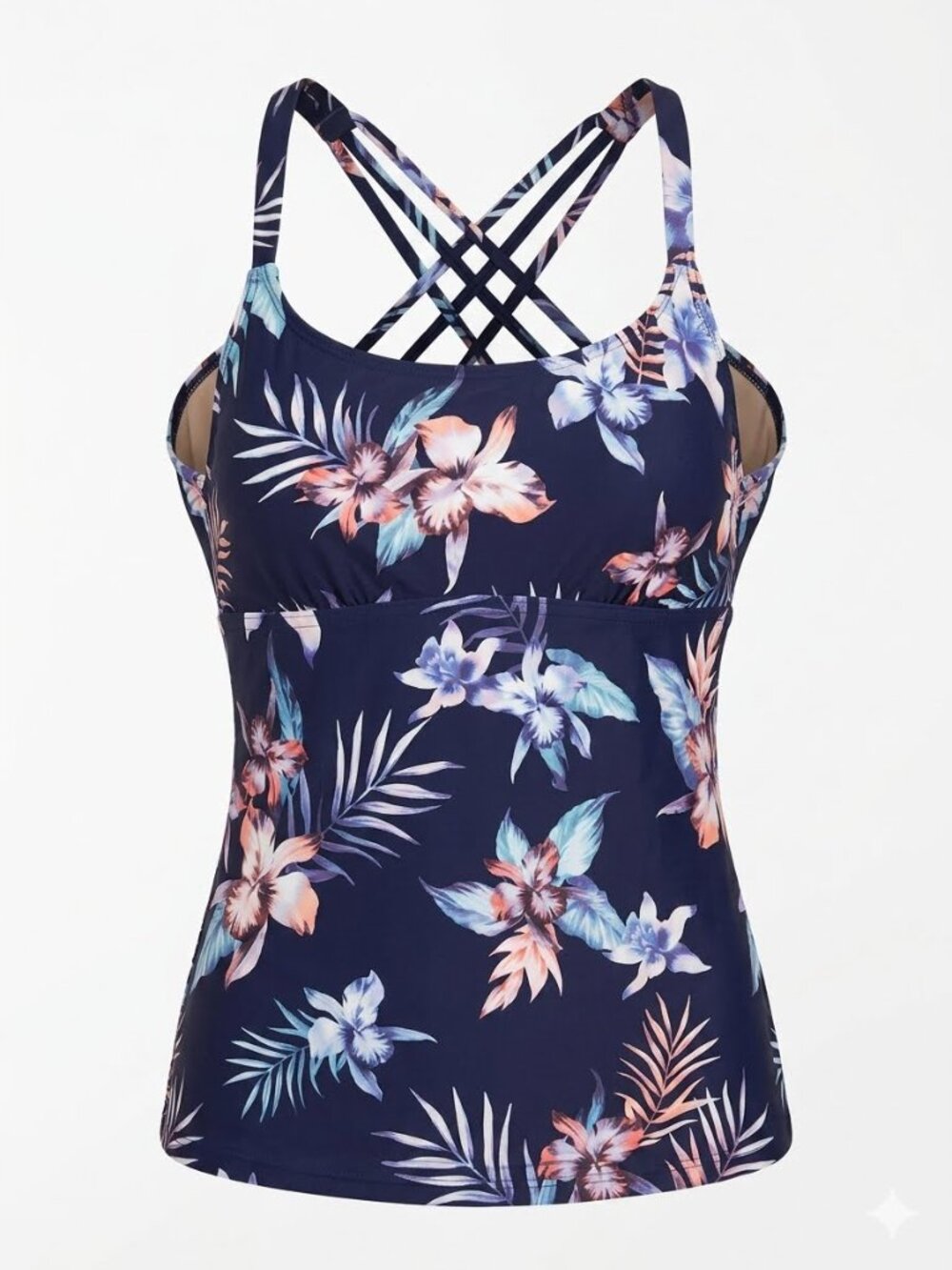 Island Escape Blue Purple Floral Crisscross Push-up Tankini 3544